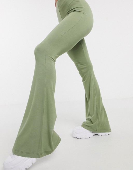 Missguided jersey flare trouser in sage