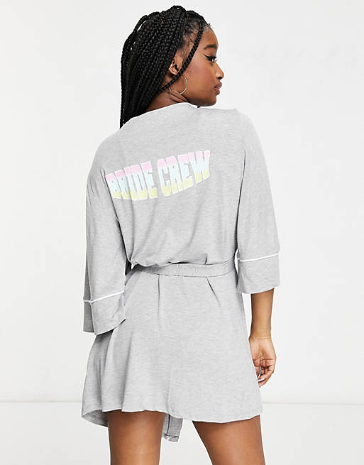 Missguided jersey robe with bride slogan in grey