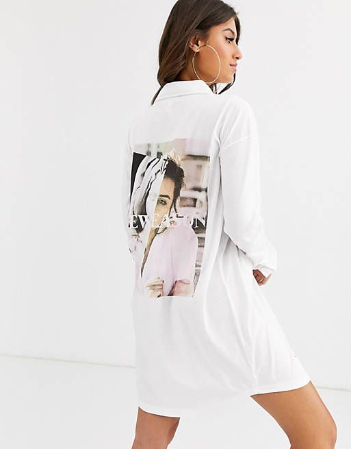 Missguided jersey shirt dress with back print in white