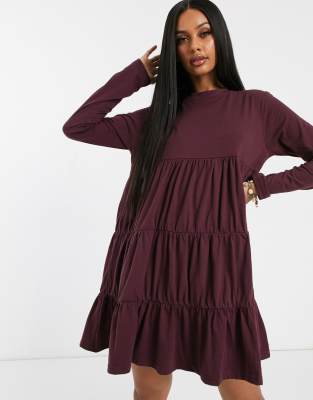 jersey smock dress in burgundy 