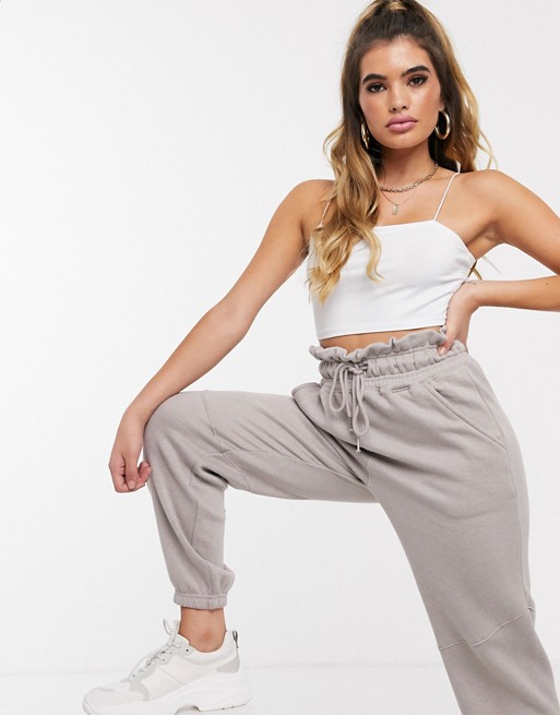 Missguided joggers with paperbag waist in grey