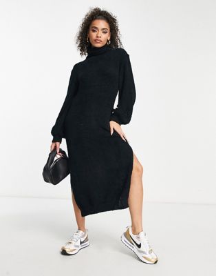 Missguided jumper dress with side split in black