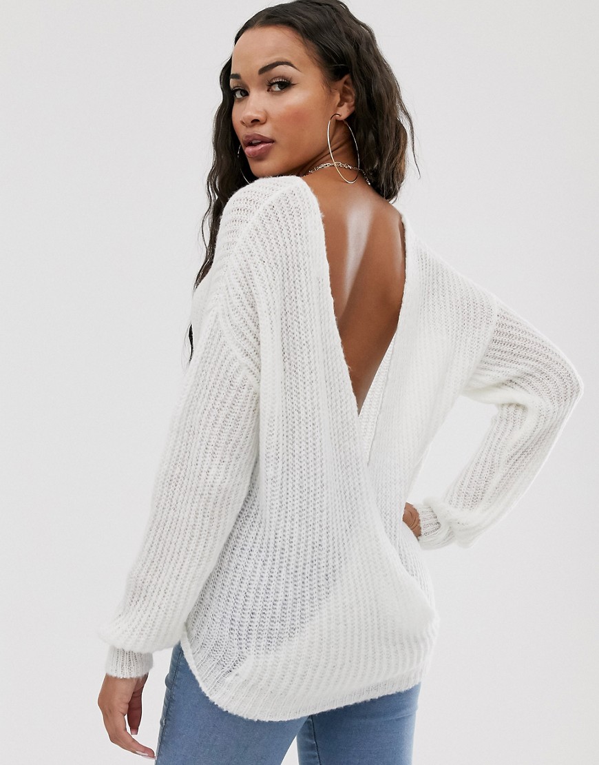 Missguided jumper with low back in cream