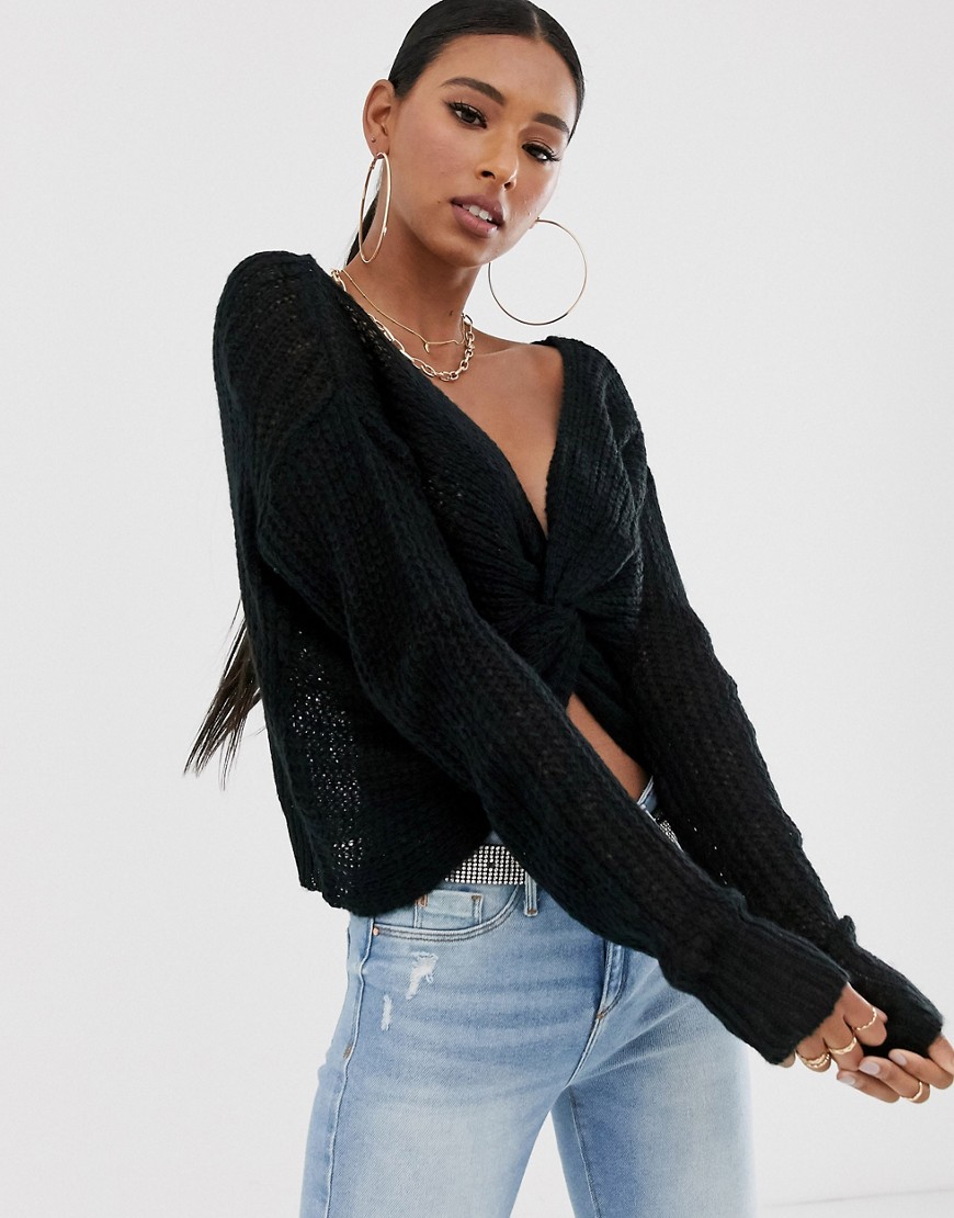 Missguided jumper with twist front in black