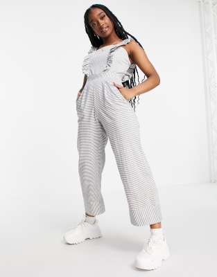 Missguided jumpsuit with frill front in stripe