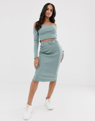 Missguided - Jupe ceinturée à ourlet ondulé - Bleu (ensemble)