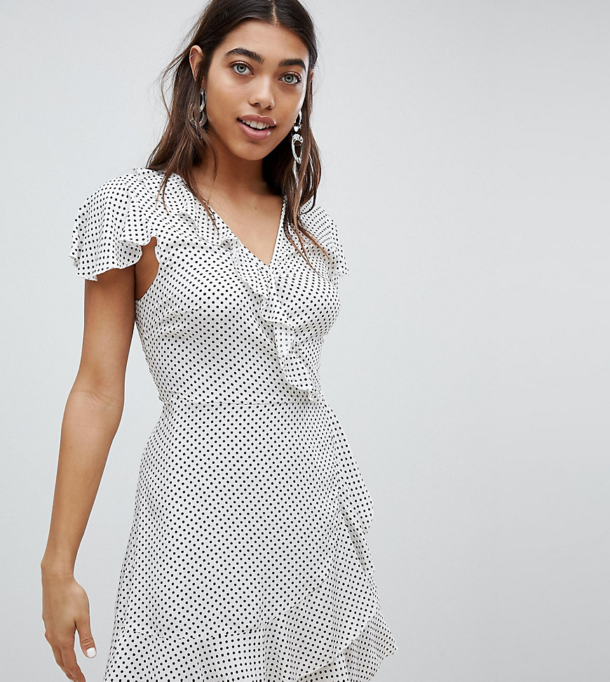 Missguided - jurk met overslag van voor en stippen-wit