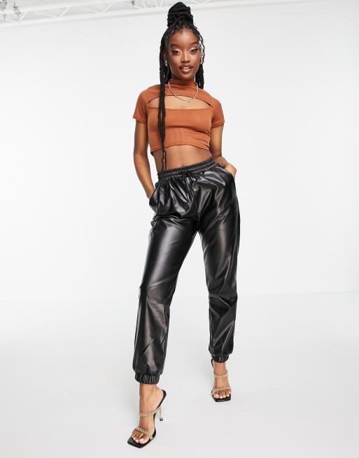 Missguided key hole front crop top in mocha ASOS