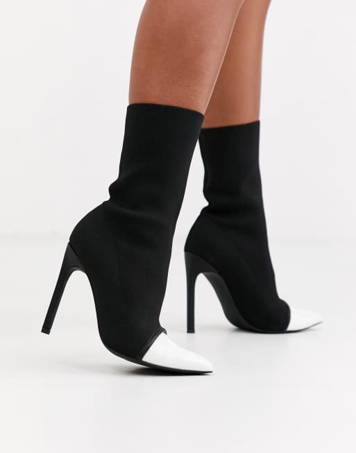 Missguided knitted ankle sock boot with contrast toe in black