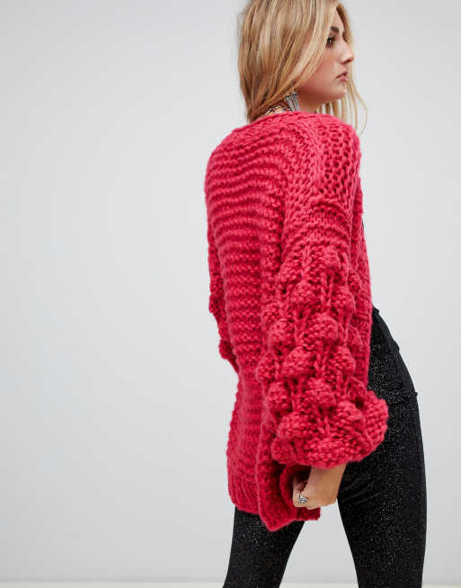 Missguided cropped cable knit cardigan in hot pink, ASOS