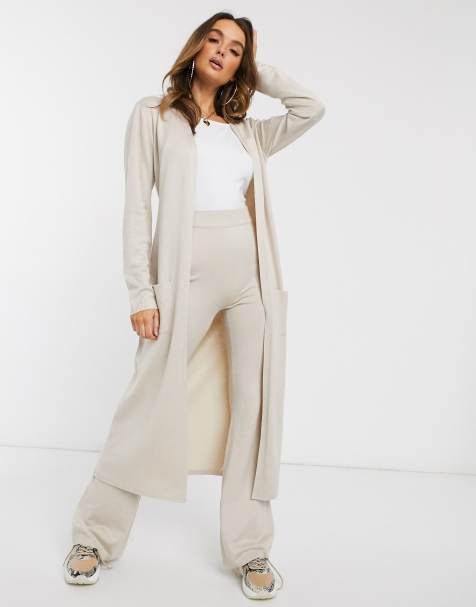 Missguided – Kombiteil – Lange, cremefarbige Strickjacke