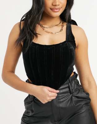 Missguided - Korsett mit Bindedetail in Schwarz