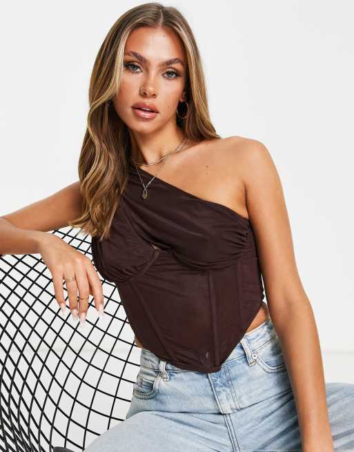 Missguided - Korsettop met blote schouder in bruin