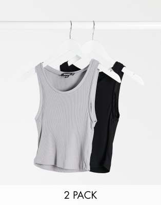 Missguided – Kurz geschnittene Oberteile in Schwarz und Grau, 2er-Pack