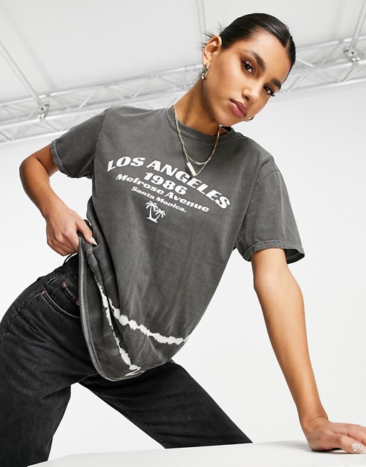 Missguided LA graphic oversized t-shirt in acid wash