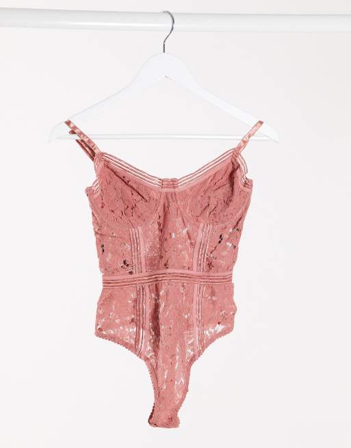 Missguided lace bodysuit in pink