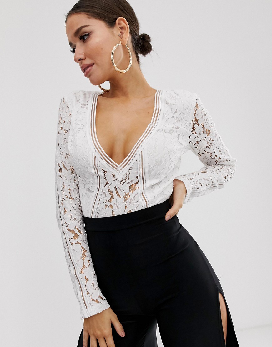 Missguided lace bodysuit in white
