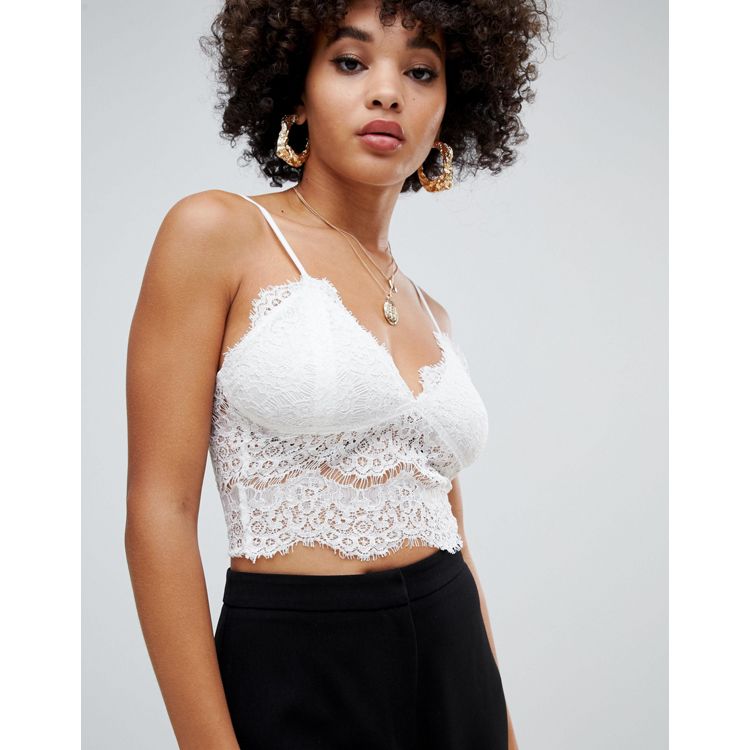 Missguided lace cami bralette in white