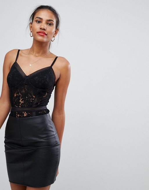 Buy Missguided Lace Strappy Body - Black