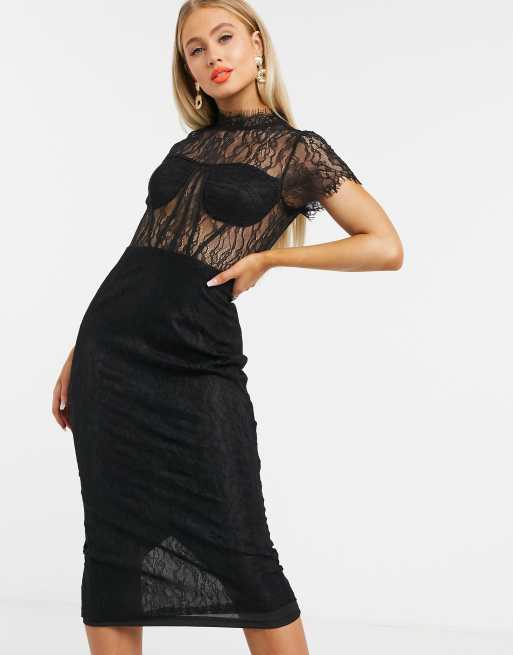 Missguided black lace store dress