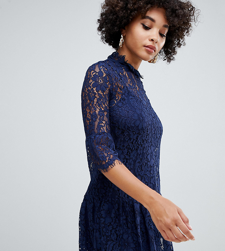 Missguided lace frill detail shift dress in navy-Blue