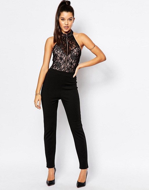 Missguided | Missguided Lace Halter Top Jumpsuit