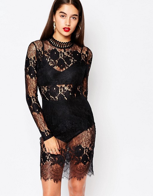 Missguided | Missguided Lace High Neck Bodycon Dress