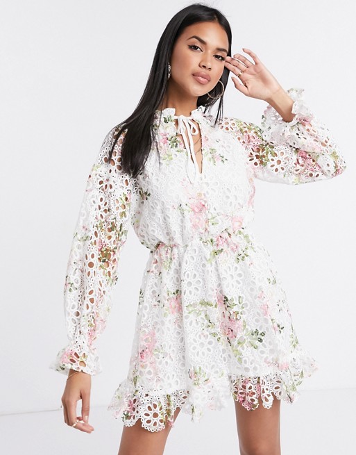 Missguided lace plunge midi dress in floral print