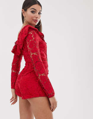 red lace romper dress