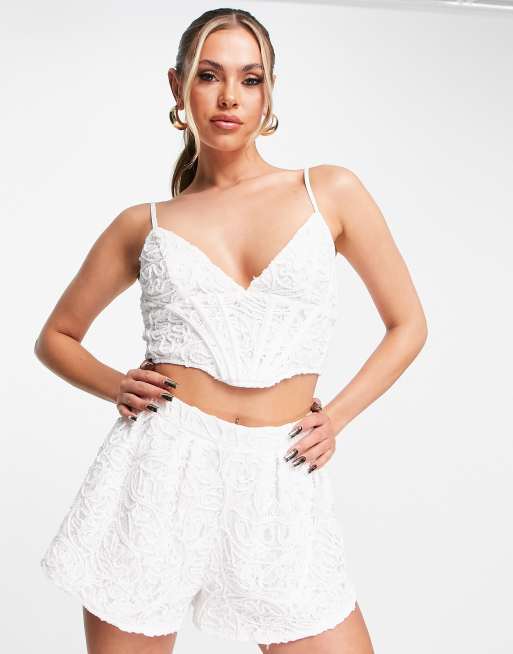 Missguided lace shorts in white - part of a set