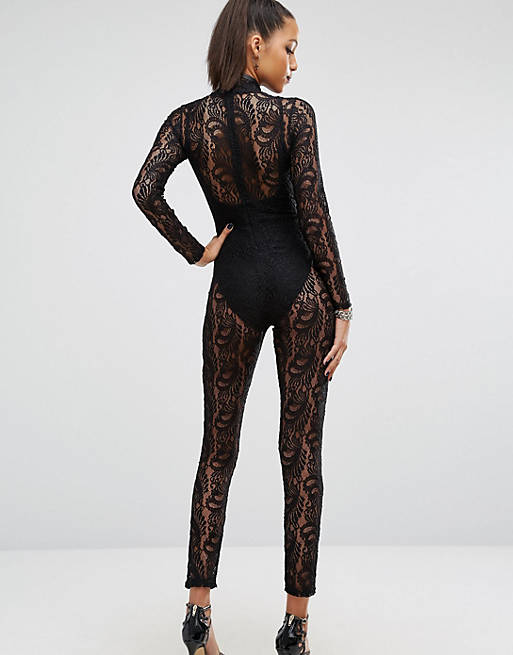 Missguided Andreia Lace Plunge Romper In Black, $56, Missguided