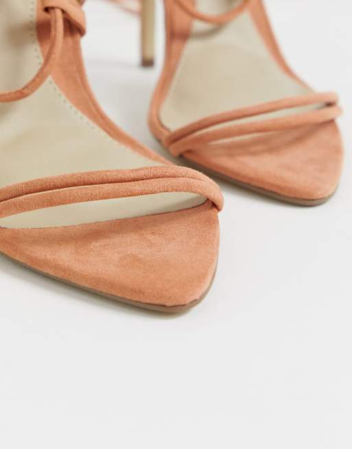 Missguided lace up barely there heeled sandals in nude, 3 of 4