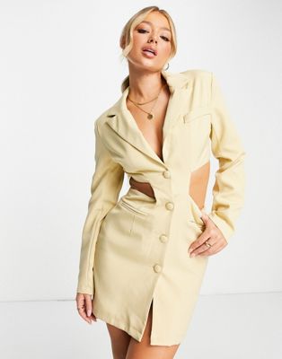 Missguided lace up blazer dress with cut out in yellow - ASOS Price Checker