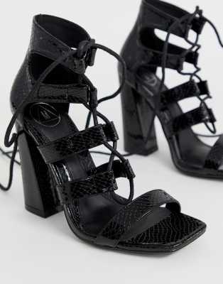 black croc block heels