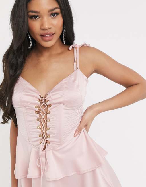 Missguided pink cheap lace dress