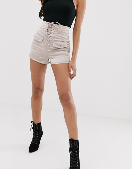 Missguided lace up satin short