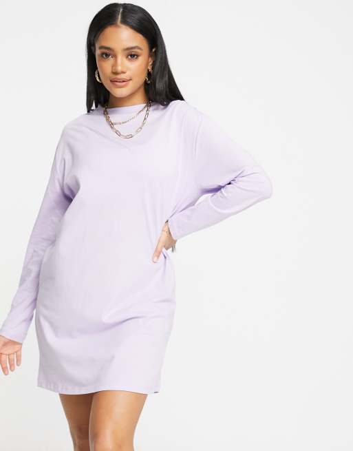 Missguided Langarmliges Basic T Shirt Kleid In Flieder Asos 