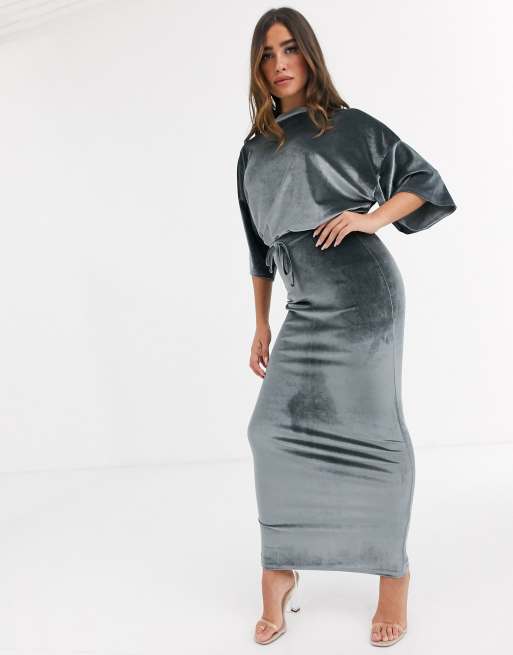 Missguided - Fluwelen combi-set in grijs, 2 van 3