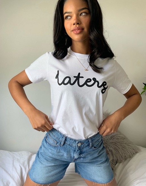 Missguided laters slogan t-shirt in white