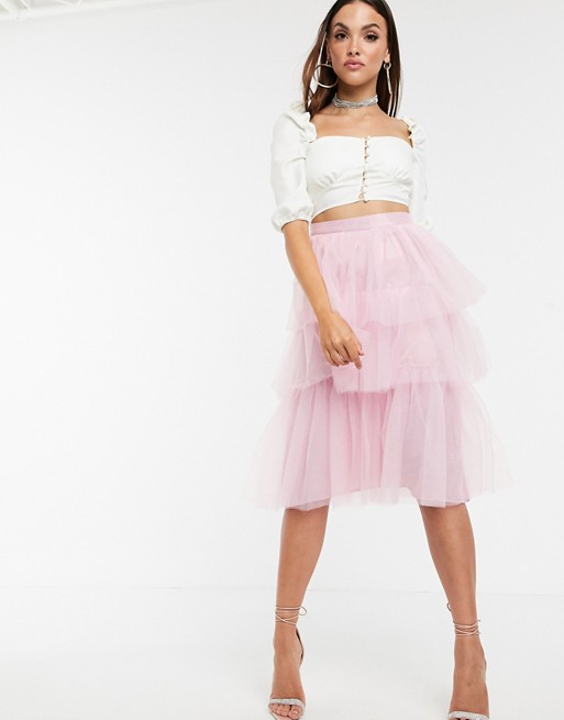 Missguided Layered mesh skirt in pink