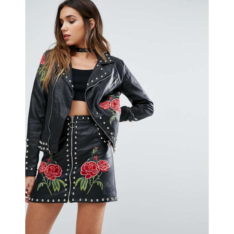 Asos embroidered leather jacket sales