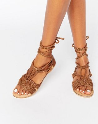 leather tie up sandals