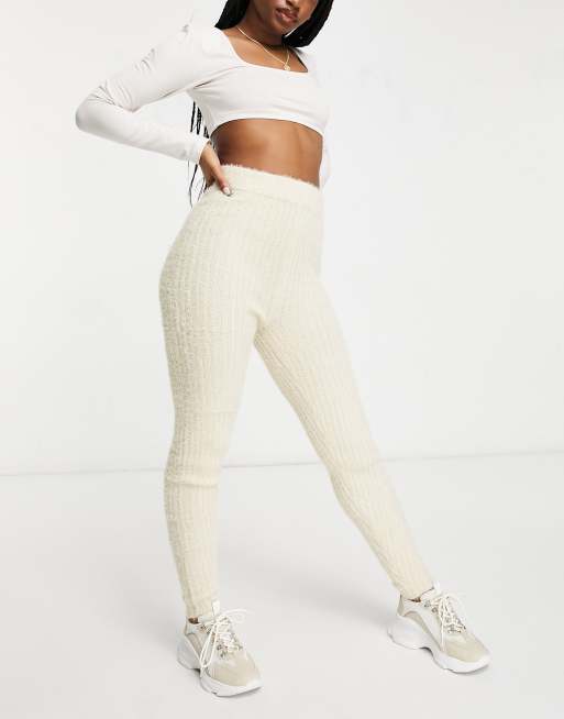 Missguided - Leggings da casa soffici a coste color pietra in coordinato