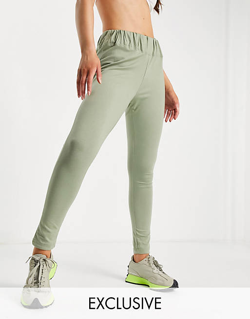 Missguided leggings with deep waistband in khaki - part of a set