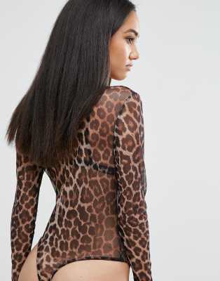 leopard print mesh bodysuit