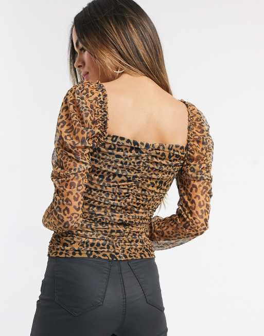 Missguided – Leopardmönstrad topp i ryschad mesh, 2 av 4