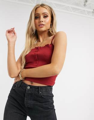 Missguided lettuce edge ribbed crop top in red