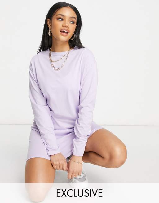 Missguided – Liliowa T-shirtowa sukienka z długim rękawem