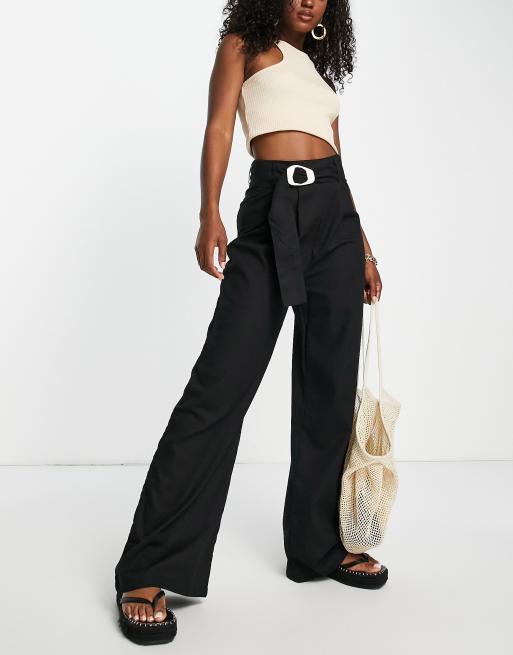 Black Plain Slim Fit Crop Top And Wide Leg Pants Set  Slim fit crop top, Wide  leg pants outfit, Leg pants outfit