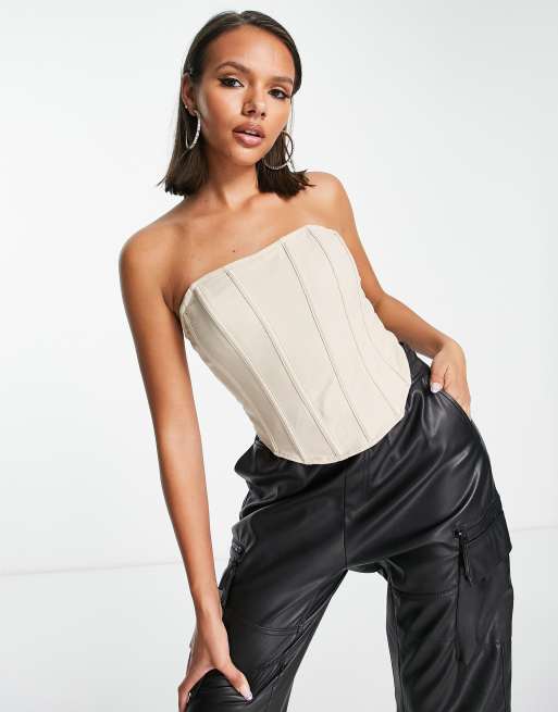 Missguided linen look corset top in stone - part of a set